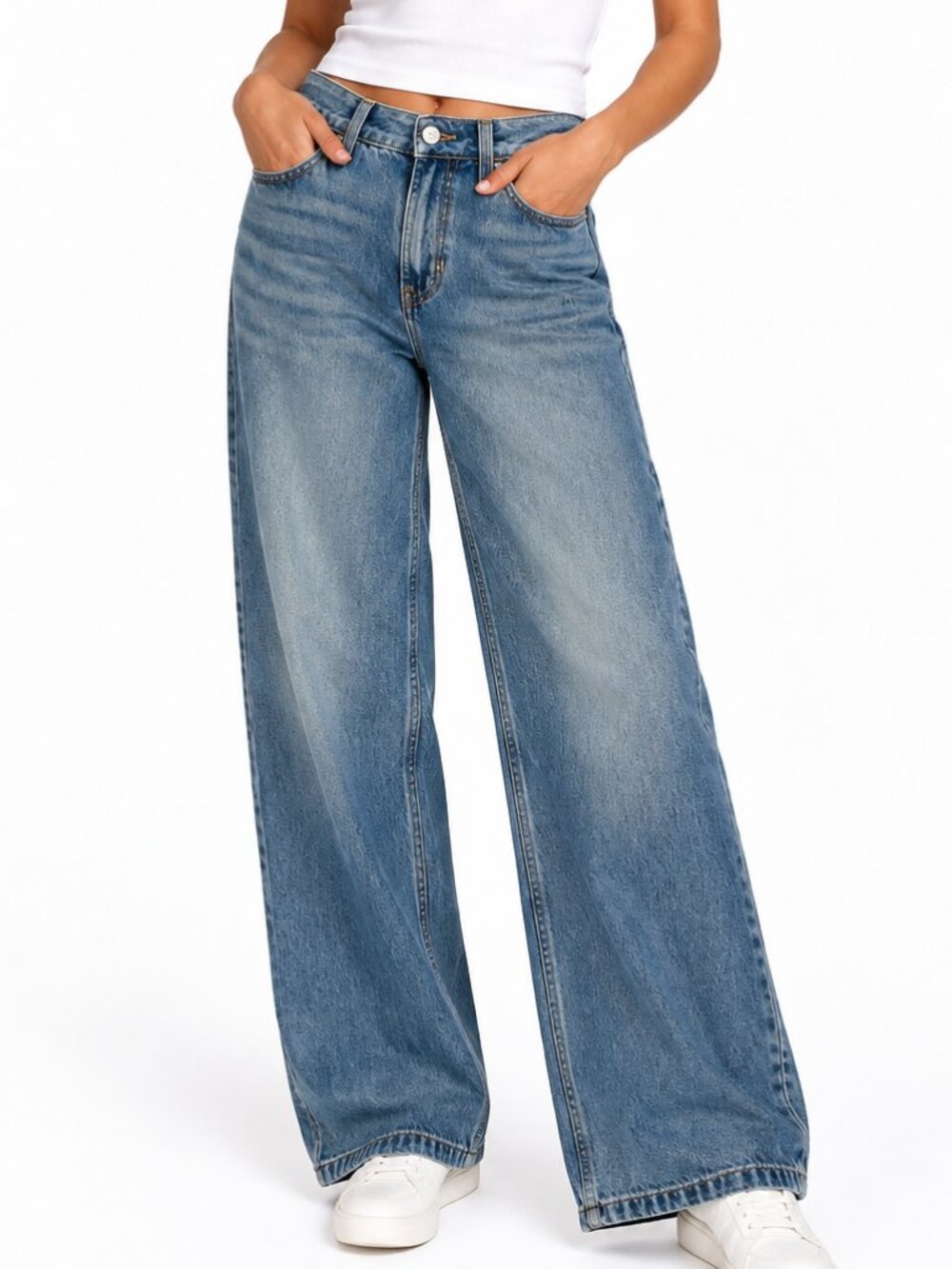 Hollister Blue Low Rise Baggy Jeans Size 23 Short 100% Cotton